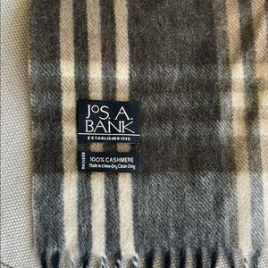 Jos. A. Bank Gray and Cream Plaid Cashmere Scarf